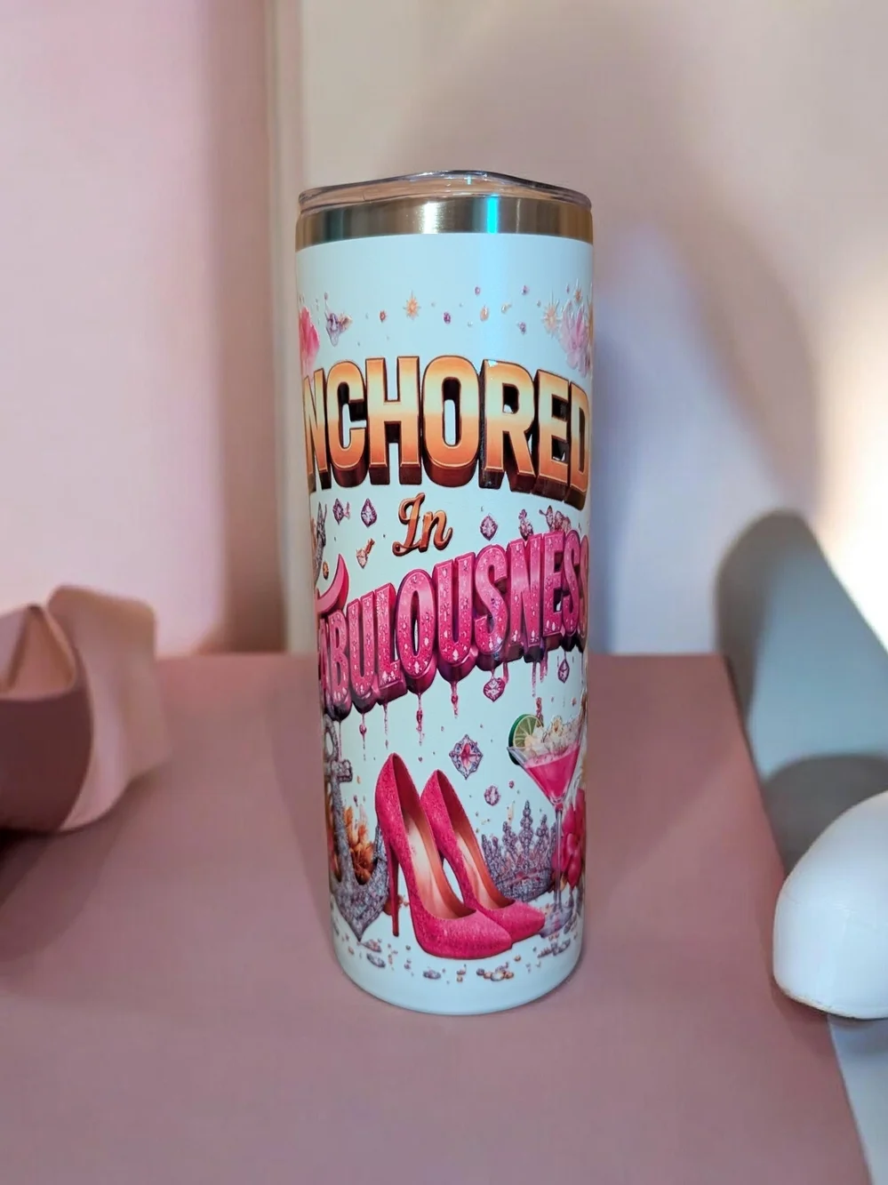 Women Pink 'Anchored in Fabulousness' Travel Tumbler